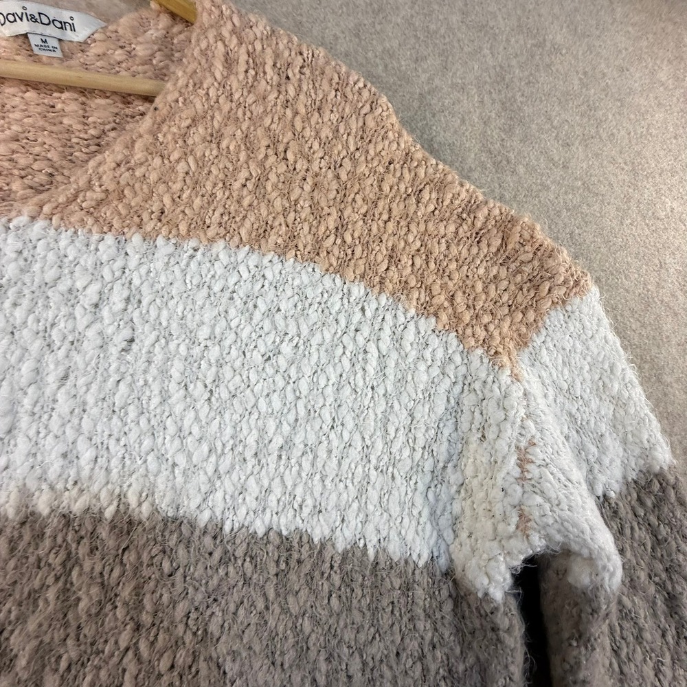 Davi & Dani Womens Popcorn Knit Striped V-Neck Sweater Neutral Tan Grey Cream M - Picture 6 of 7